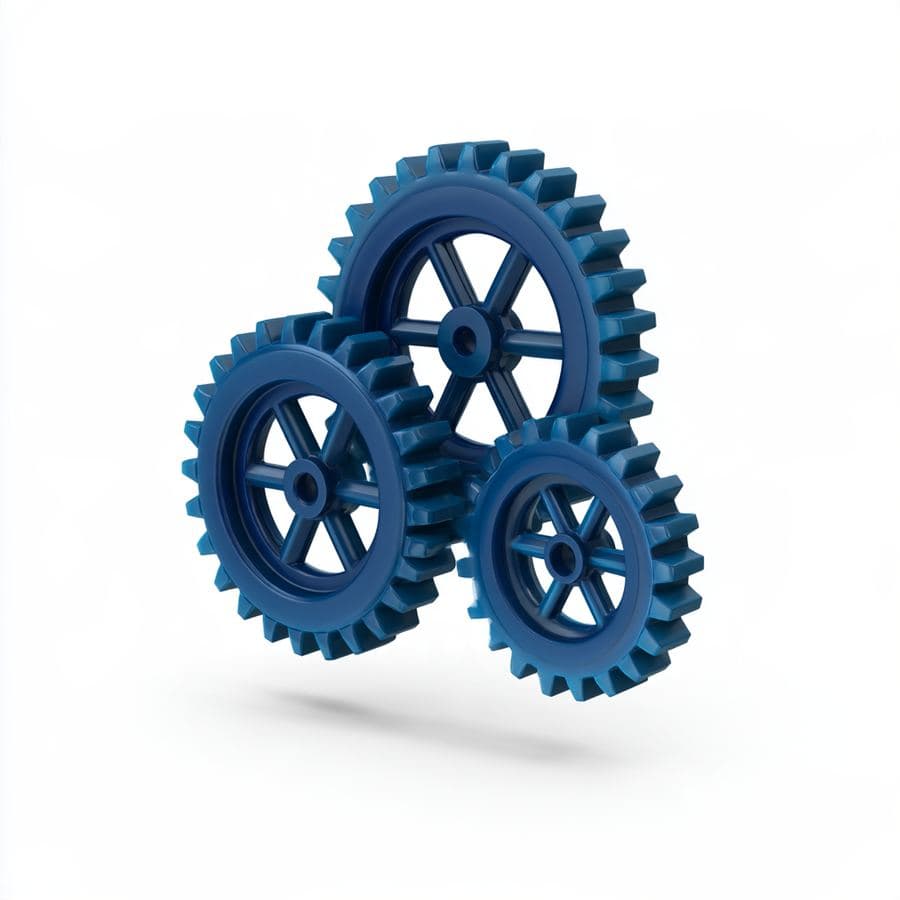 Three interlocking blue gears
