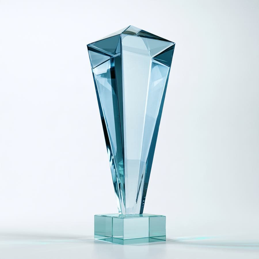 A faceted glass trophy